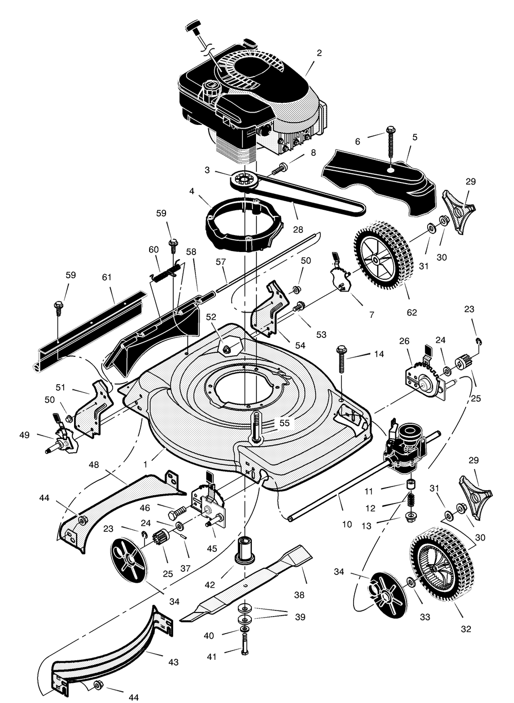 Mower Housing Assembly Diagram and Parts List for 228510X8B 2001 Briggs and Stratton Lawn Mower